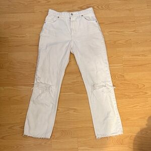 ROLLA'S White Distressed Straight Leg Jeans